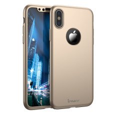iPaky 360 Protection front and back full body case + tempered glass iPhone X gold