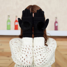 Touchscreen Winter Gloves 2in1 Striped and Fingerless Gloves Wrist Warmers black