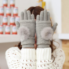 Touchscreen Winter Gloves 2in1 Striped and Fingerless Gloves Wrist Warmers light grey