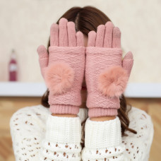Touchscreen Winter Gloves 2in1 Striped and Fingerless Gloves Wrist Warmers pink