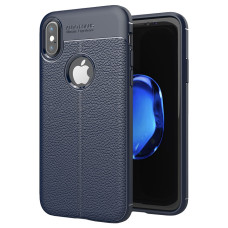 Litchi Pattern Flexible Cover TPU Case for iPhone XS / X blue
