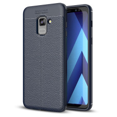 Litchi Pattern Flexible Cover TPU Case for Samsung Galaxy A8 2018 A530 blue