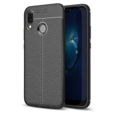 Litchi Pattern Flexible Cover TPU Leather Case for Huawei P20 Lite black