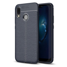 Litchi Pattern Flexible Cover TPU Leather Case for Huawei P20 Lite blue