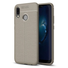 Litchi Pattern Flexible Cover TPU Leather Case for Huawei P20 Lite grey
