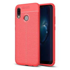 Litchi Pattern Flexible Cover TPU Leather Case for Huawei P20 Lite red