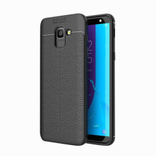 Litchi Pattern Flexible Cover TPU Leather Case for Samsung Galaxy J6 J600 2018 black